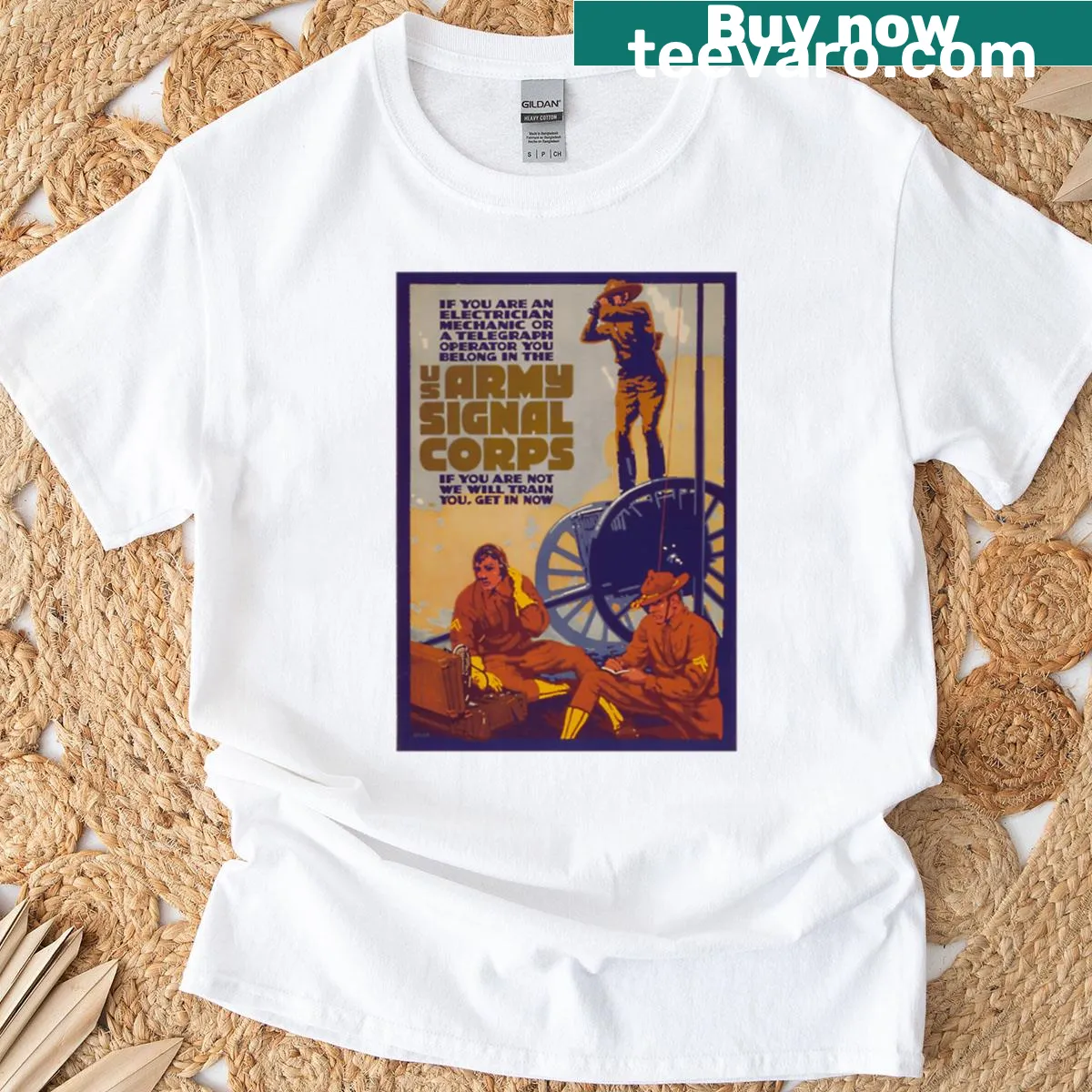 Typography graphic T-shirt honoring the Signal Corps — on a men's t-shirt