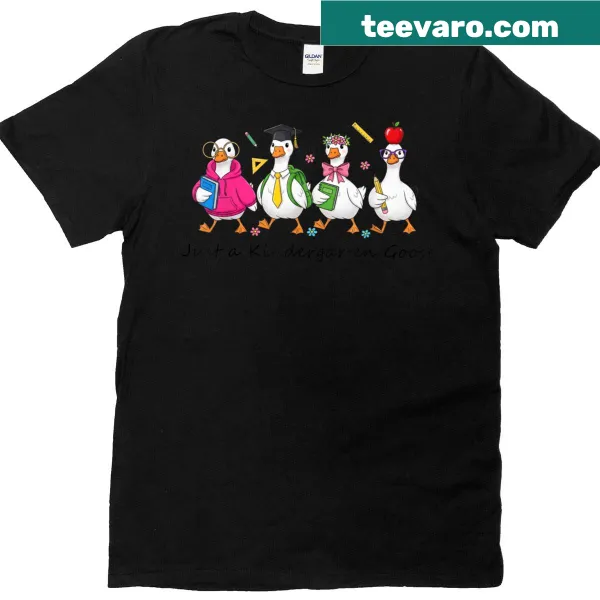 Funny kindergarten teacher t-shirt with cartoon goose graphic