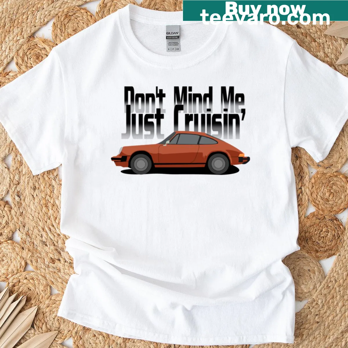Illustrative T-shirt celebrating the cruising lifestyle — on a men's t-shirt