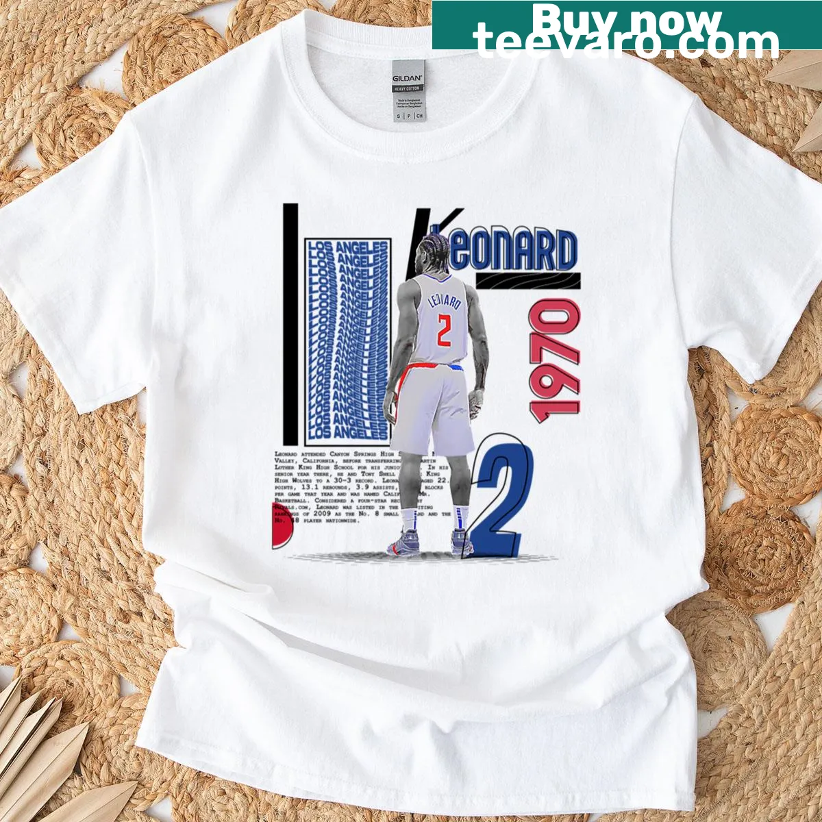 K Leonard basketball player t-shirt with prominent name design — on a men's t-shirt