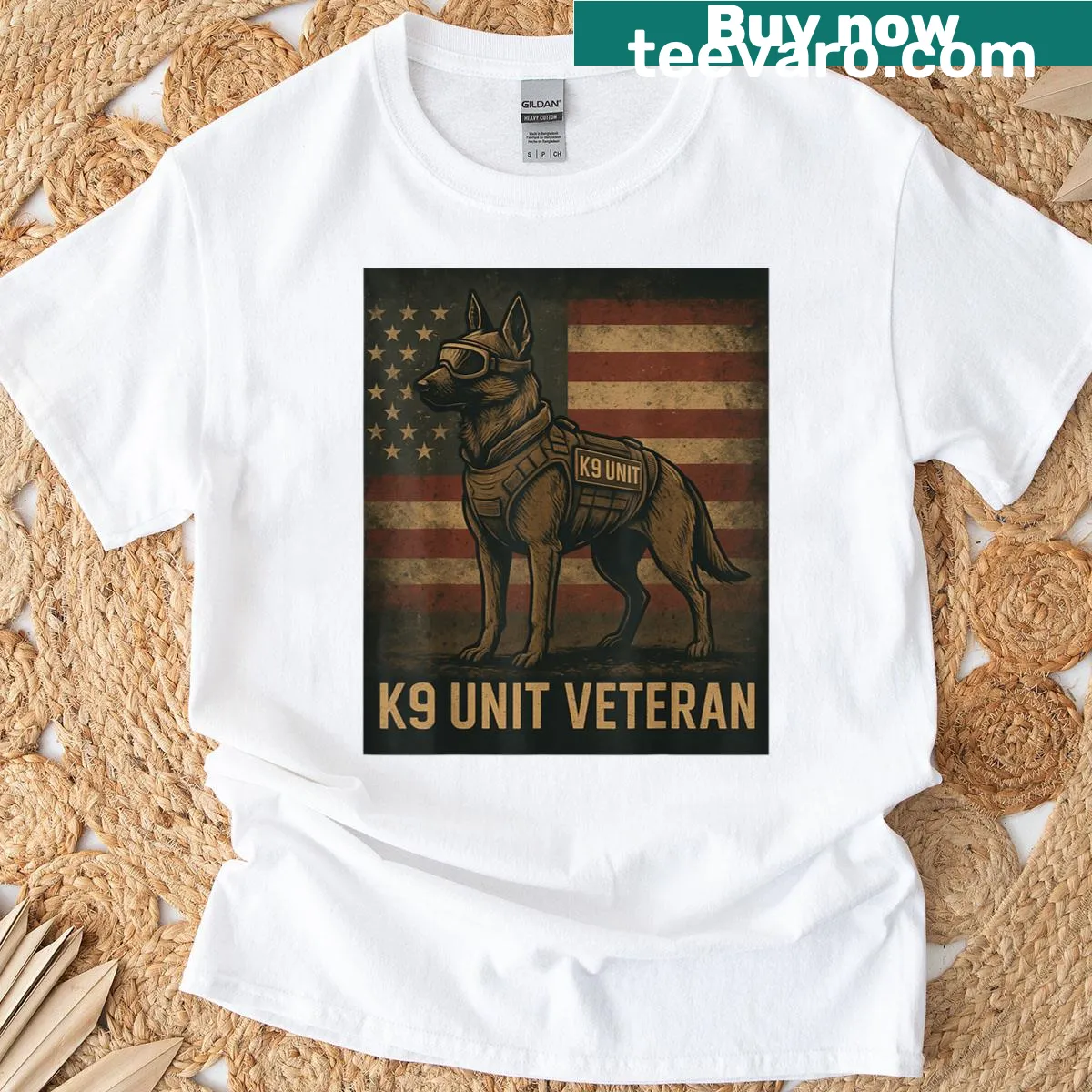 Silhouette graphic T-shirt honoring K9 military dogs — on a men's t-shirt