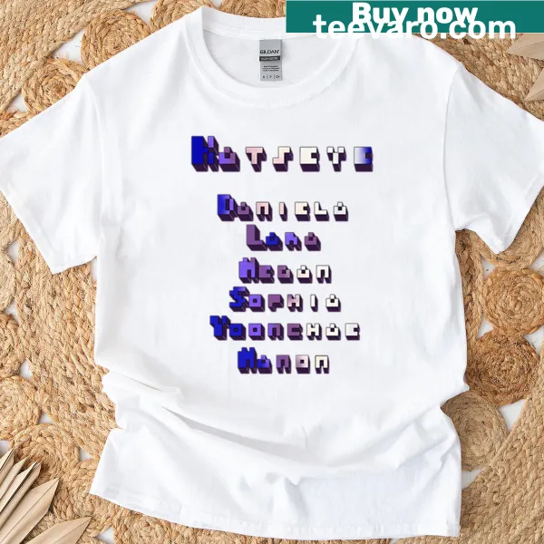 Pixel art name design, 'Katseye', on a casual T-shirt