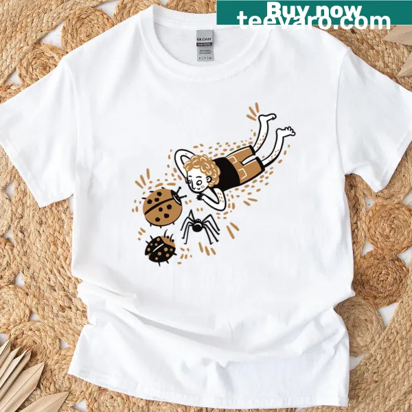Illustration of a kid looking at bugs on the ground