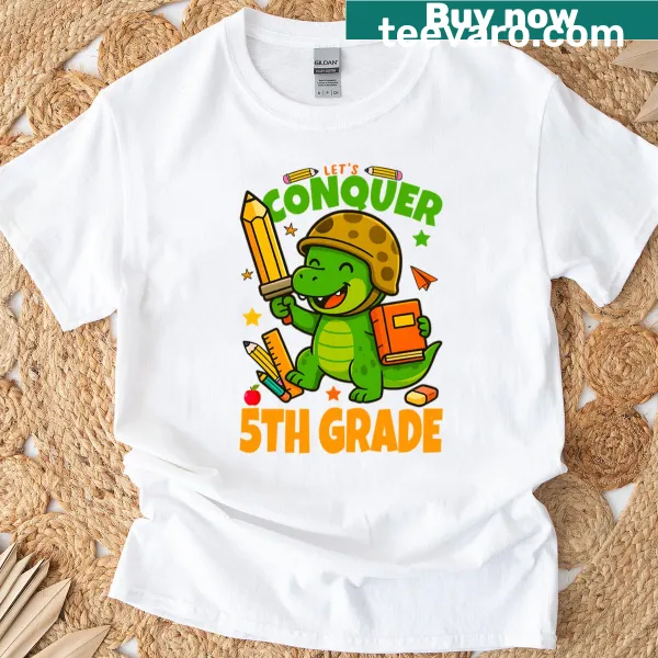 Cute dino illustration with text for fifth graders