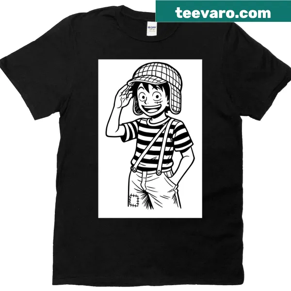 Fun illustration of Luffy from gaming culture on t-shirt
