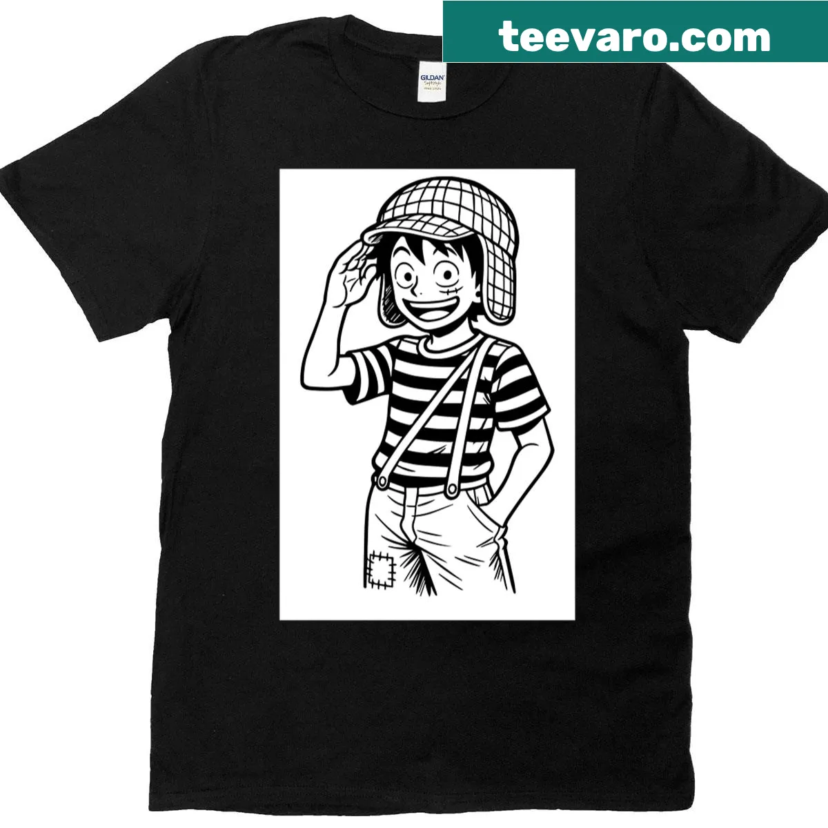 Fun illustration of Luffy from gaming culture on t-shirt — on a men's t-shirt