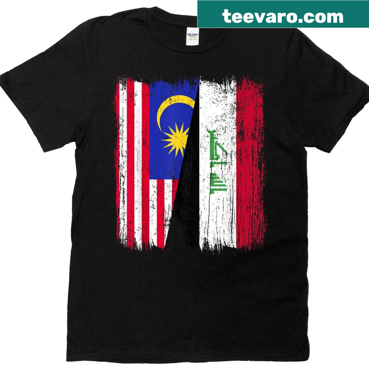 Half flag design of Malaysia and Iraq on a T-shirt — on a men's t-shirt