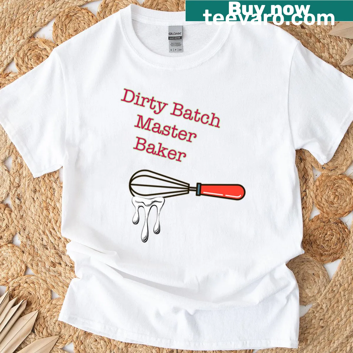 Master Baker T-shirt with bold typography — on a men's t-shirt