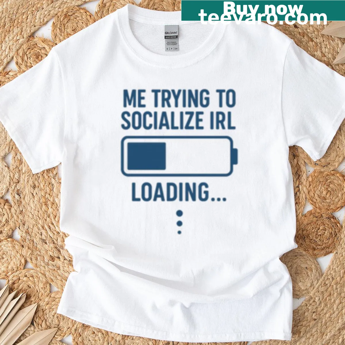 Meme design t-shirt about socializing with loading bar — on a men's t-shirt