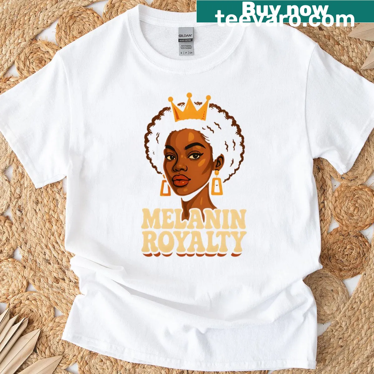 Melanin Royalty t-shirt with bold empowering typography — on a men's t-shirt
