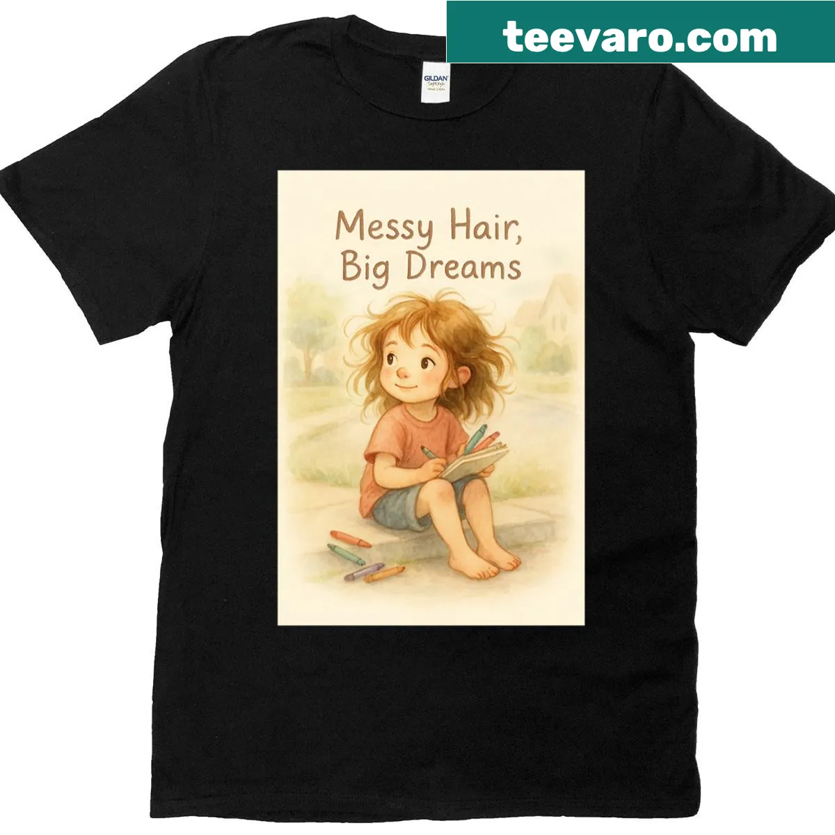 Playful text design on a T-shirt celebrating messy hair and big dreams. — on a men's t-shirt