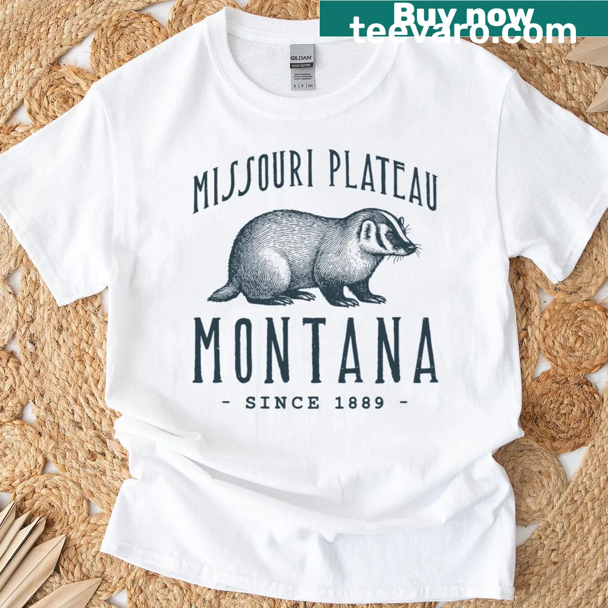 Illustration of a badger on a Missouri Plateau wildlife t-shirt — on a men's t-shirt