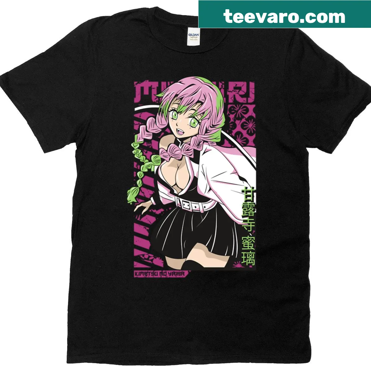 Illustrative Mitsuri Love Hashira T-shirt design — on a men's t-shirt