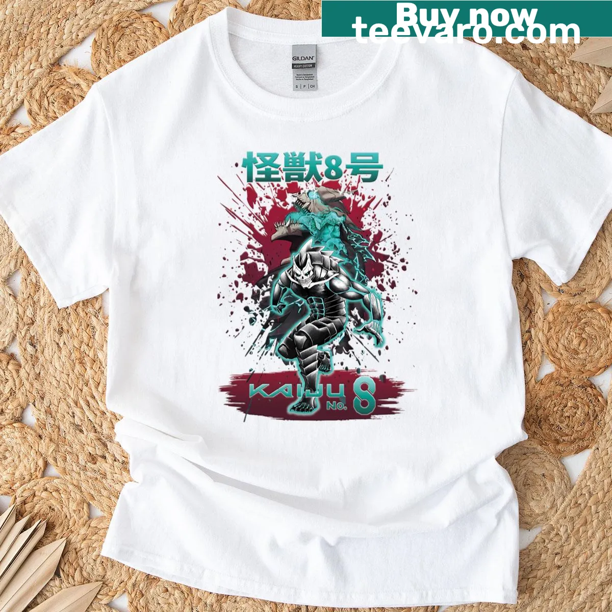 Cartoon graphic of a playful monster on Monster Number 8 T-shirt — on a men's t-shirt