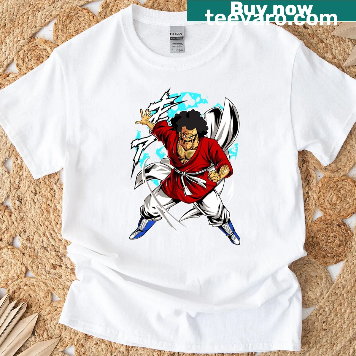 Mr Satan humorous T-shirt with a bold graphic design — on a men's t-shirt