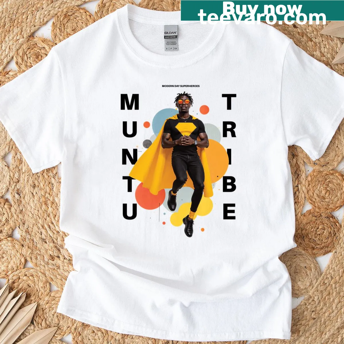 Afro hero ascending design T-shirt from Muntu Tribe collection — on a men's t-shirt