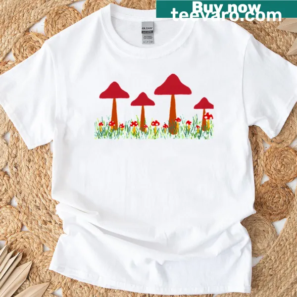 Mushroom illustration on a whimsical landscape