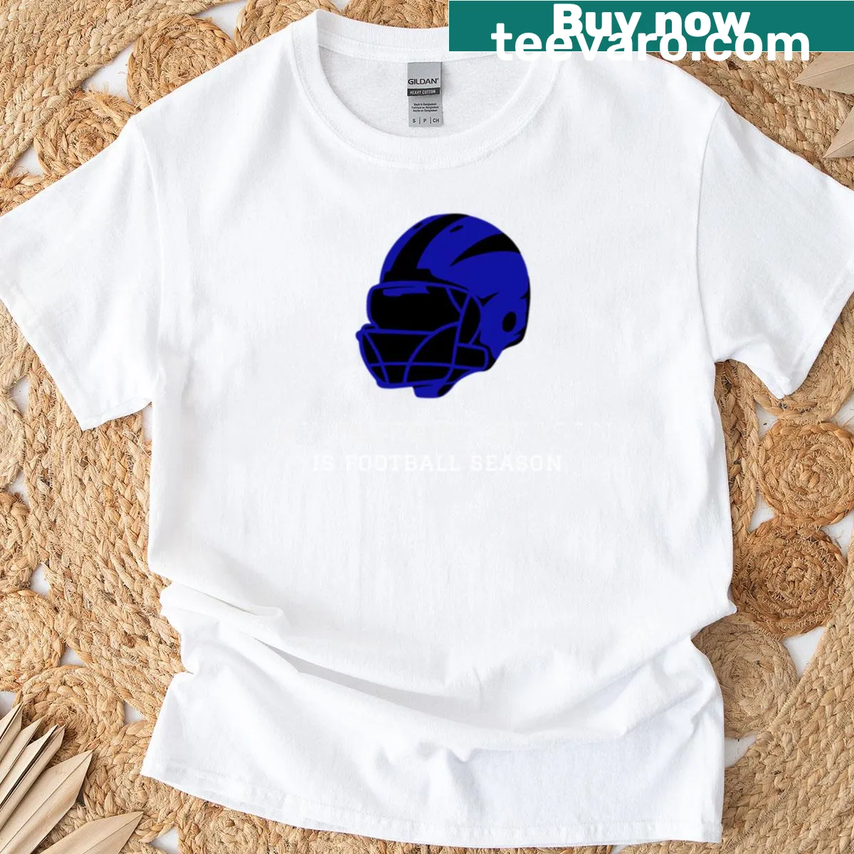 Text-based t-shirt declaring football as the favorite season — on a men's t-shirt