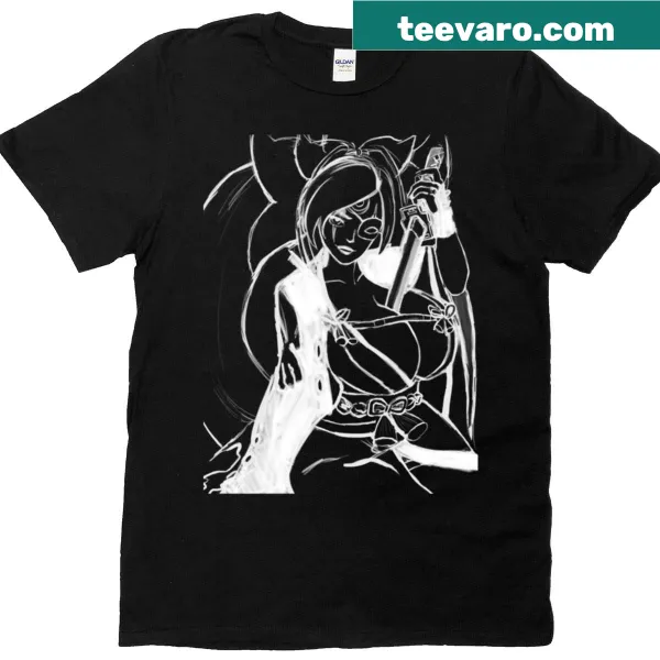 Illustration of a fierce samurai girl on T-shirt
