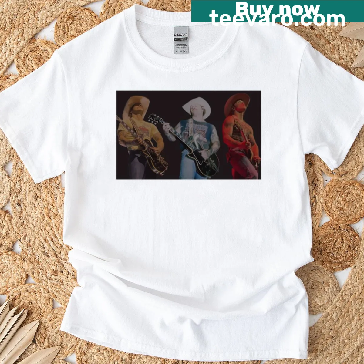 Collage fan art T-shirt featuring musicians Noah Legros and Zach Bryan — on a men's t-shirt