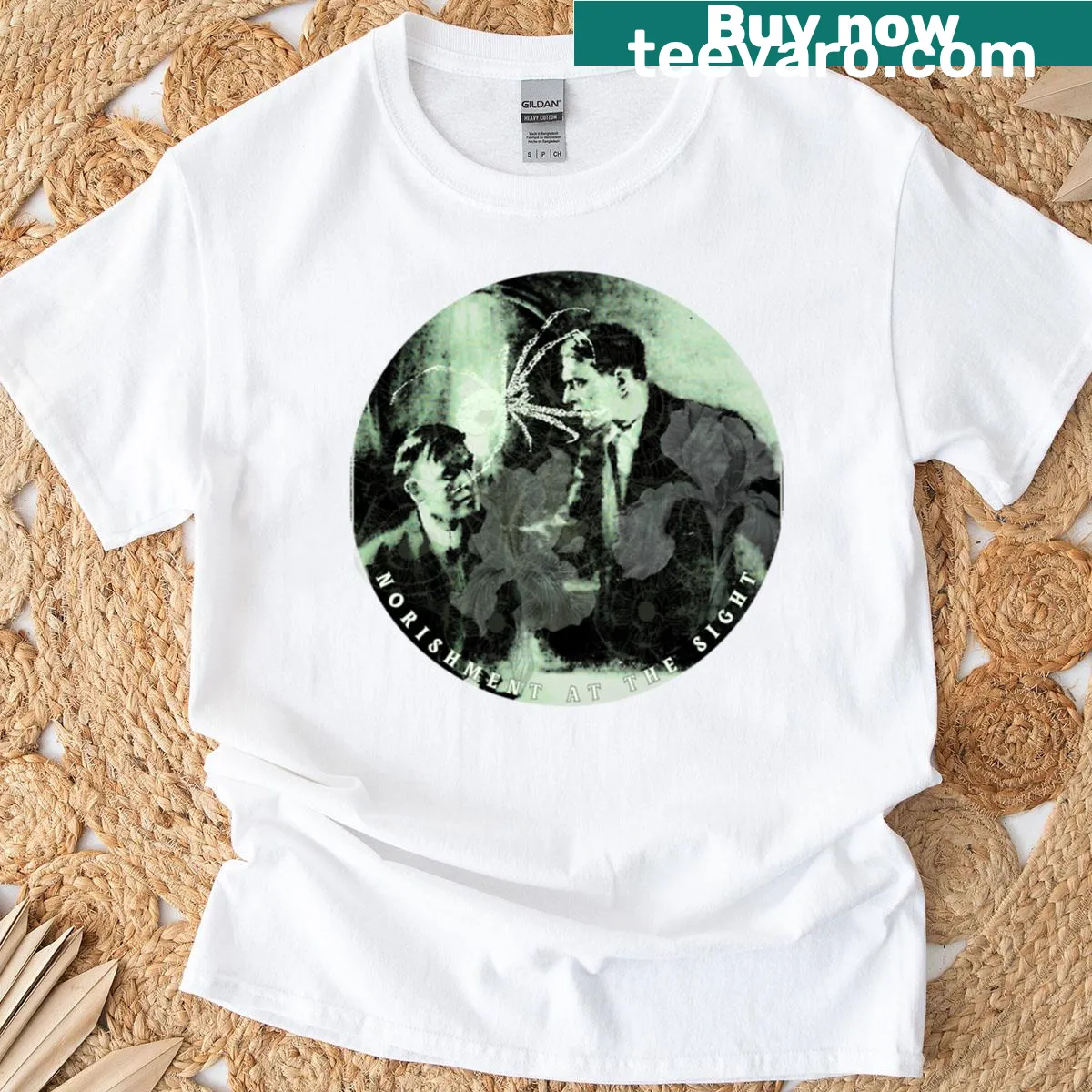 Nourishment T-shirt featuring text design promoting healthy eating — on a men's t-shirt