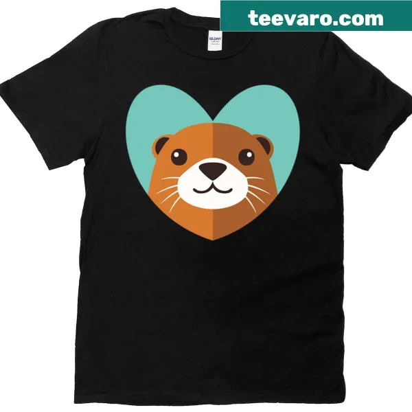 Cute otter face inside a heart graphic on a T-shirt.