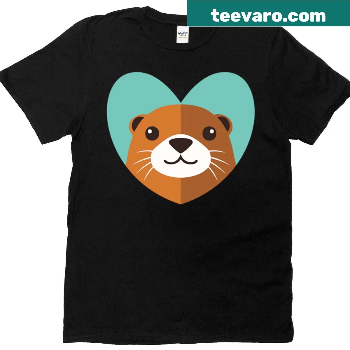 Cute otter face inside a heart graphic on a T-shirt. — on a men's t-shirt