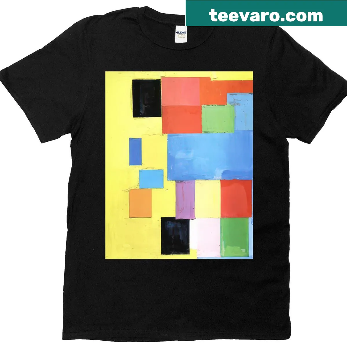 Abstract typography design inspired by Hans Hofmann on a T-shirt — on a men's t-shirt