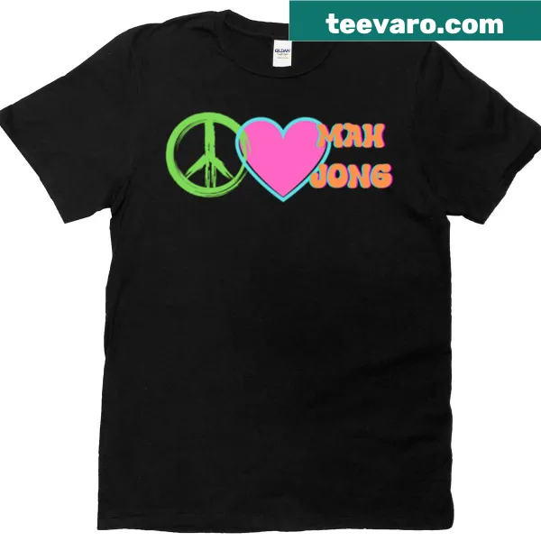 Typographic design of Peace Love And Mah Jong on a T-shirt