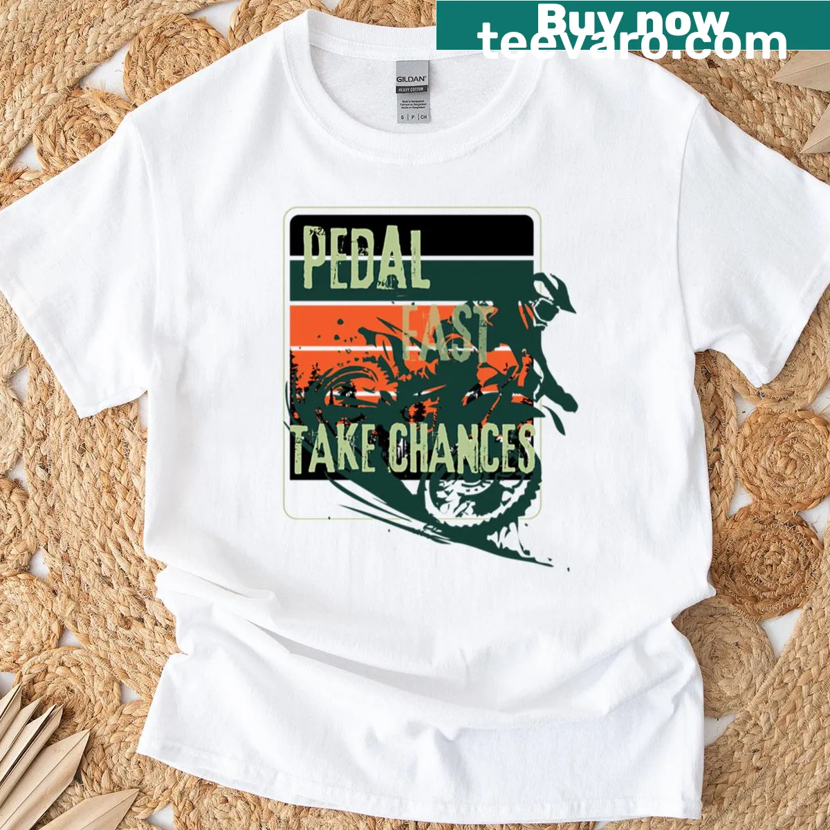 Inspirational graphic of pedal fast take chances on t-shirt — on a men's t-shirt