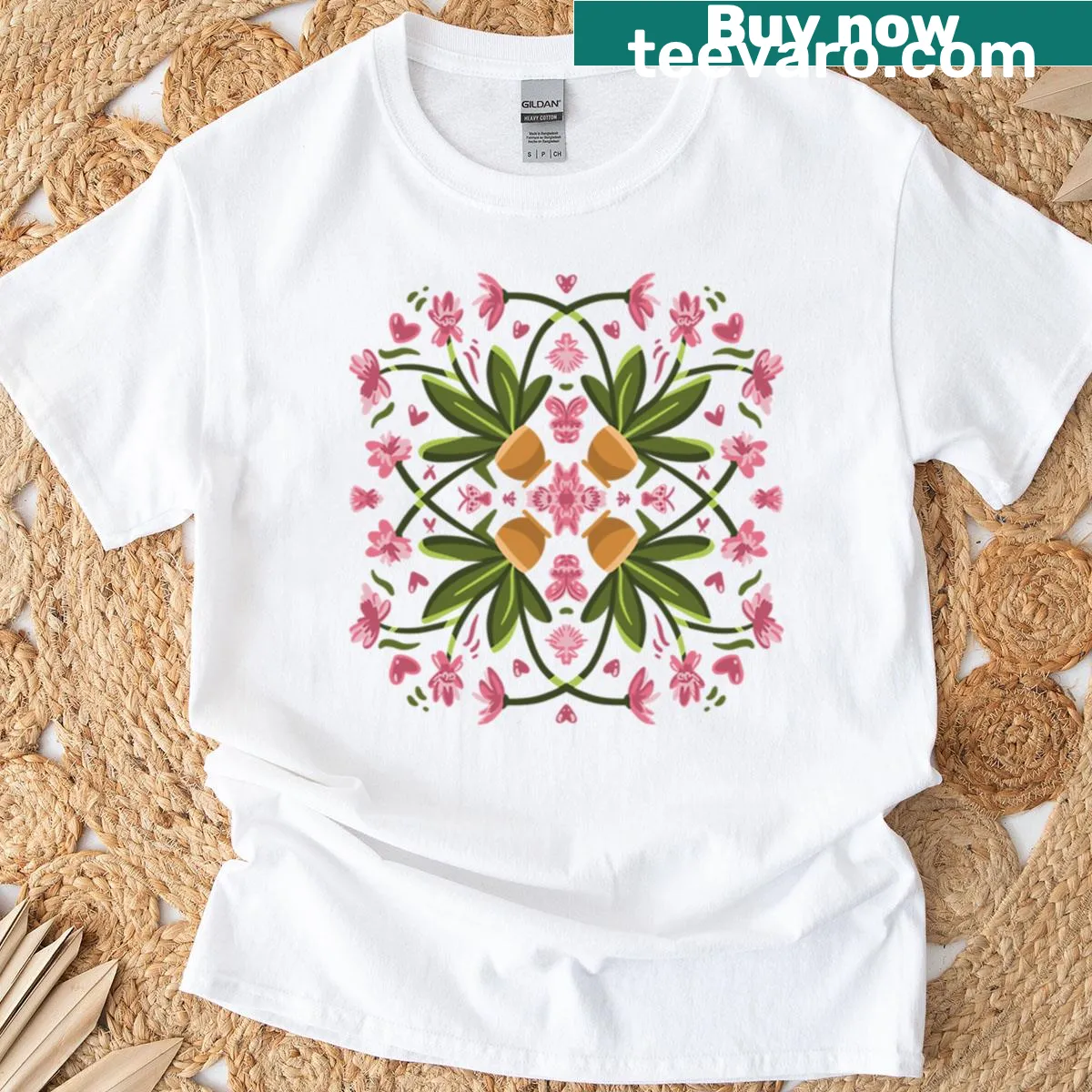 Floral design of pink tropical orchids — on a men's t-shirt
