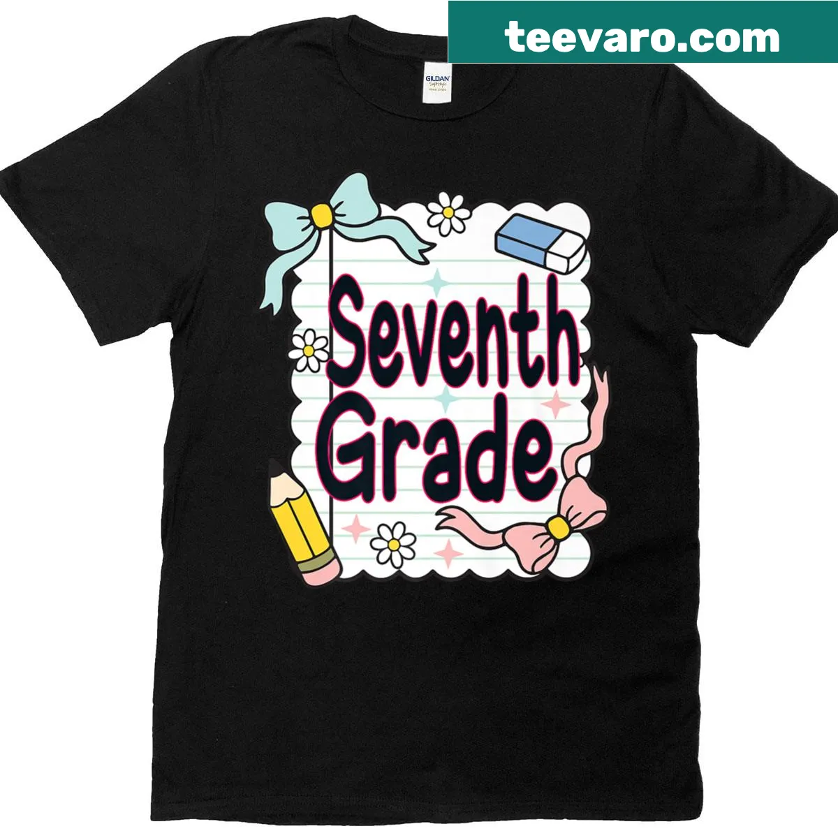 Coquette bow design with '7th Grade' on a student t-shirt. — on a men's t-shirt