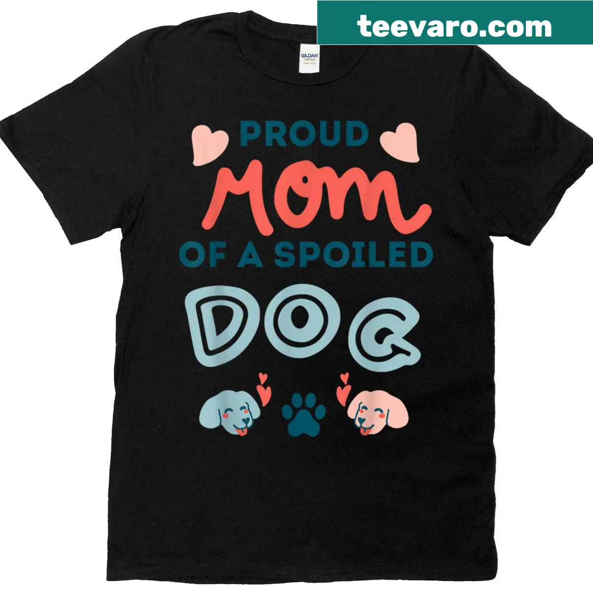 Heart and paw printed T-shirt celebrating dog moms — on a men's t-shirt