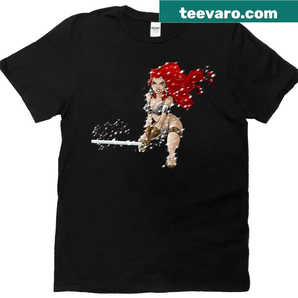 Graphic depicting Red Sonja on a t-shirt