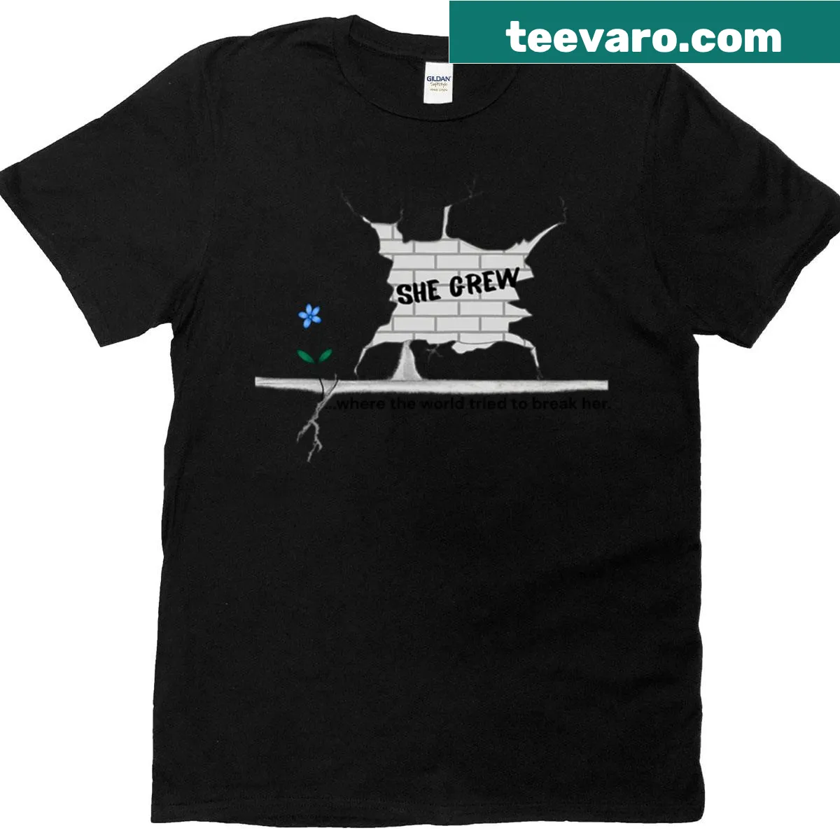 Illustration of a flower rising from ruins on a t-shirt — on a men's t-shirt