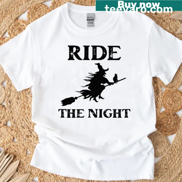 Silhouette t-shirt featuring a witch riding a cat
