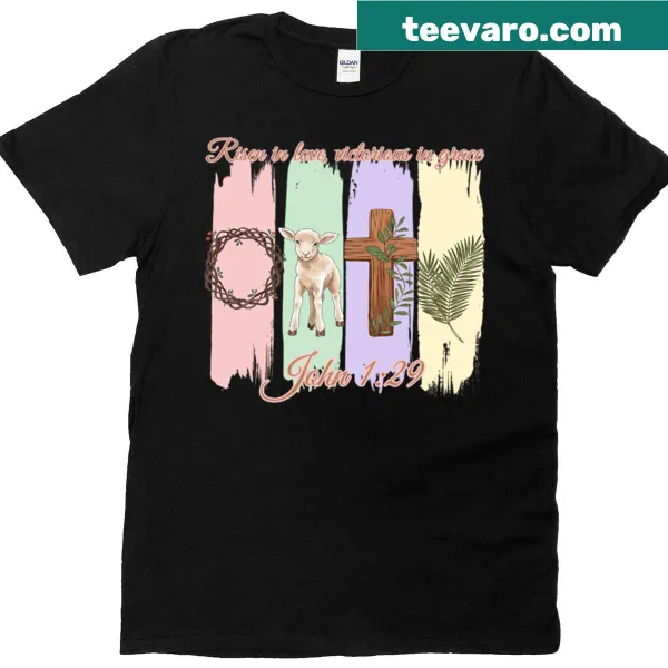 Easter t-shirt with lamb, cross, and floral design