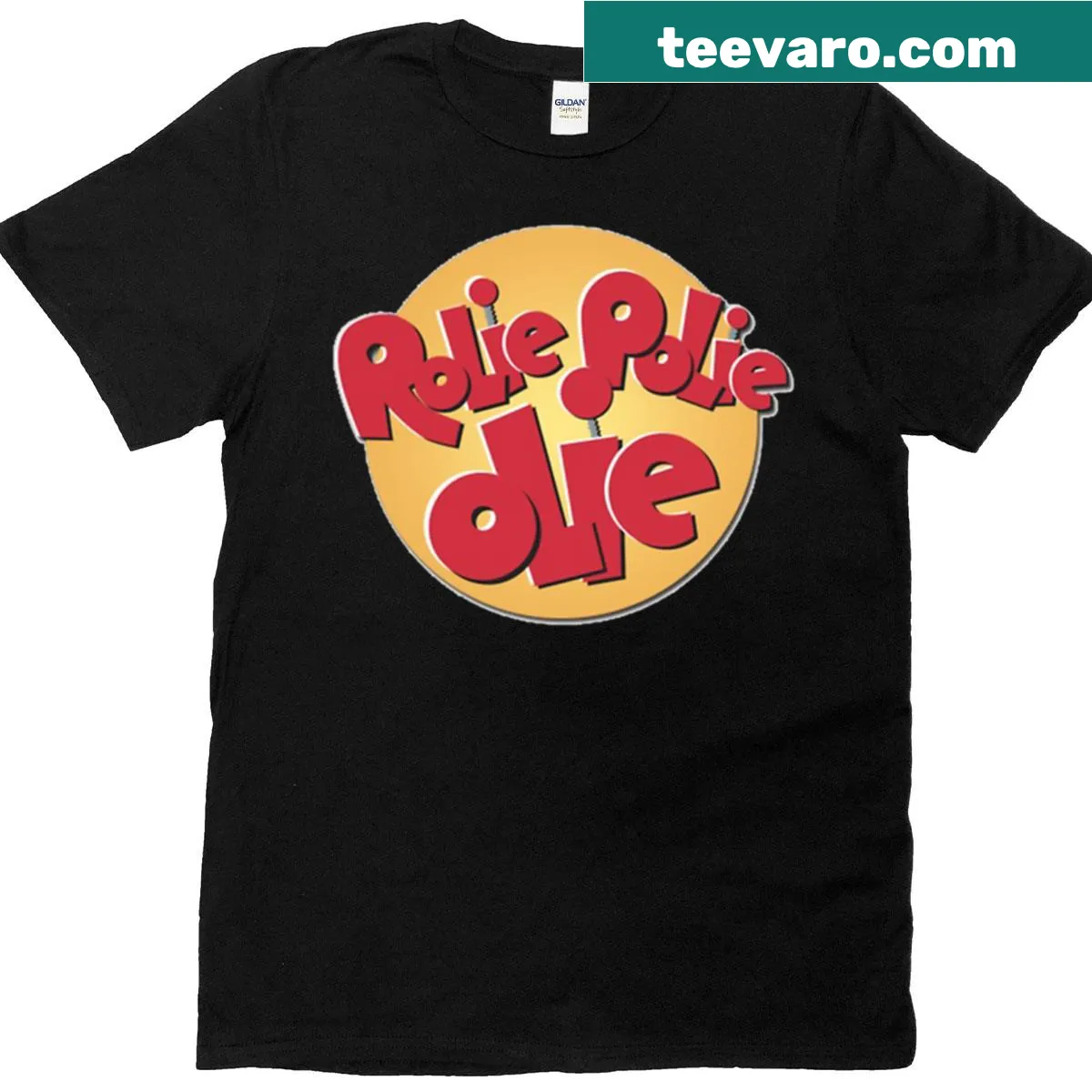 Cartoon graphic featuring Rolie Polie Olie character on a T-shirt — on a men's t-shirt