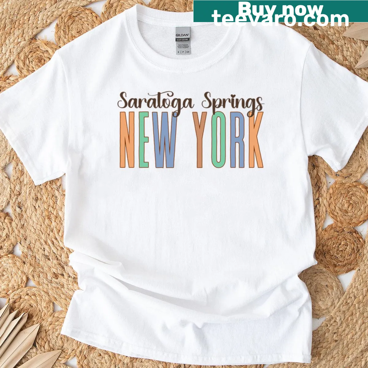 Saratoga Springs New York T-shirt featuring a simple graphic — on a men's t-shirt