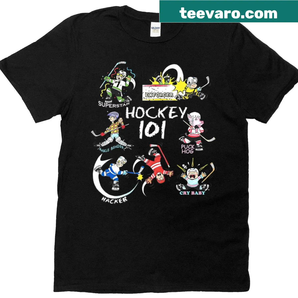 Humorous typography T-shirt with hockey slang terms — on a men's t-shirt