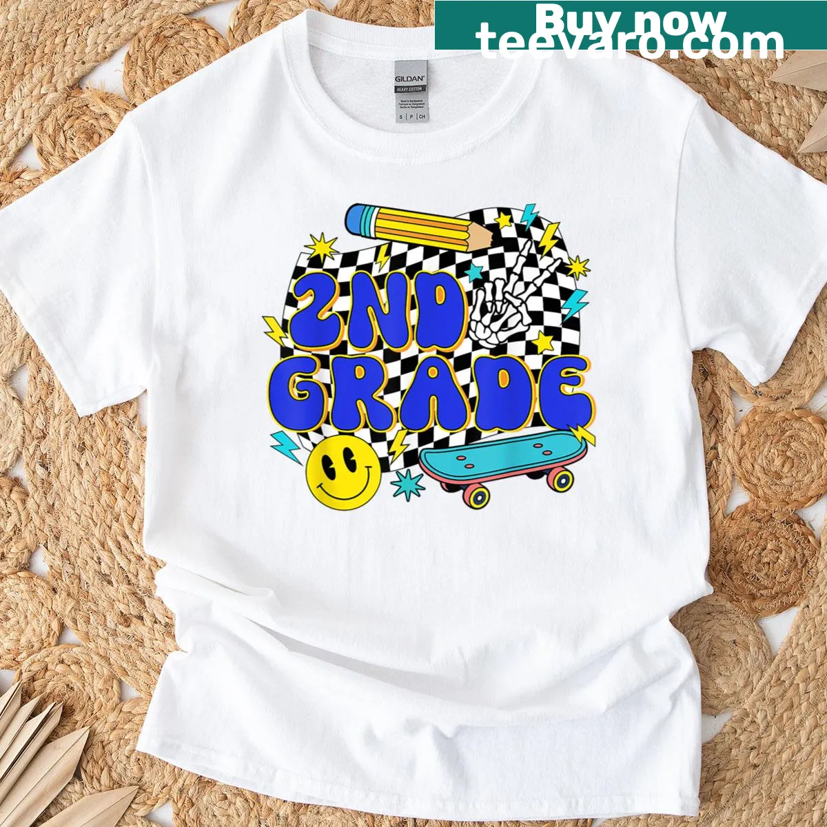 Playful skateboarder cartoon design for kids — on a men's t-shirt