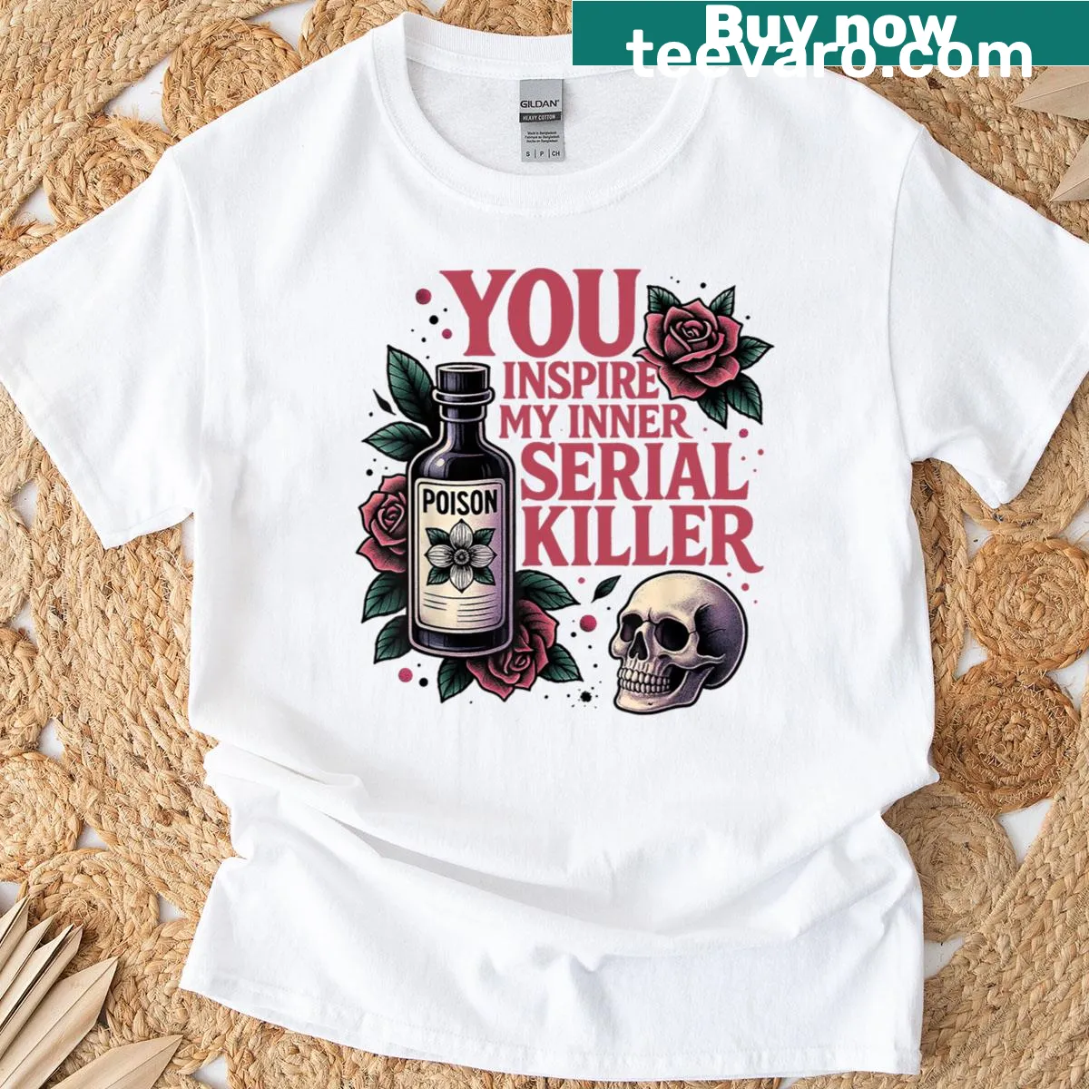 Spooky season graphic for Serial Killer themed T-shirt — on a men's t-shirt