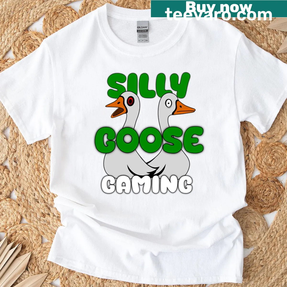 Humorous gaming phrase design featuring a silly goose — on a men's t-shirt