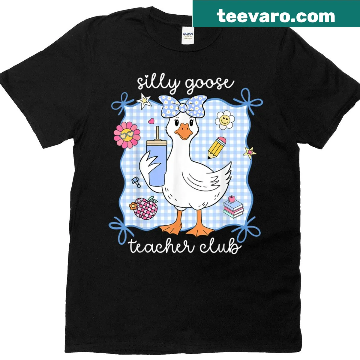 Fun T-shirt for teachers featuring a silly goose theme. — on a men's t-shirt