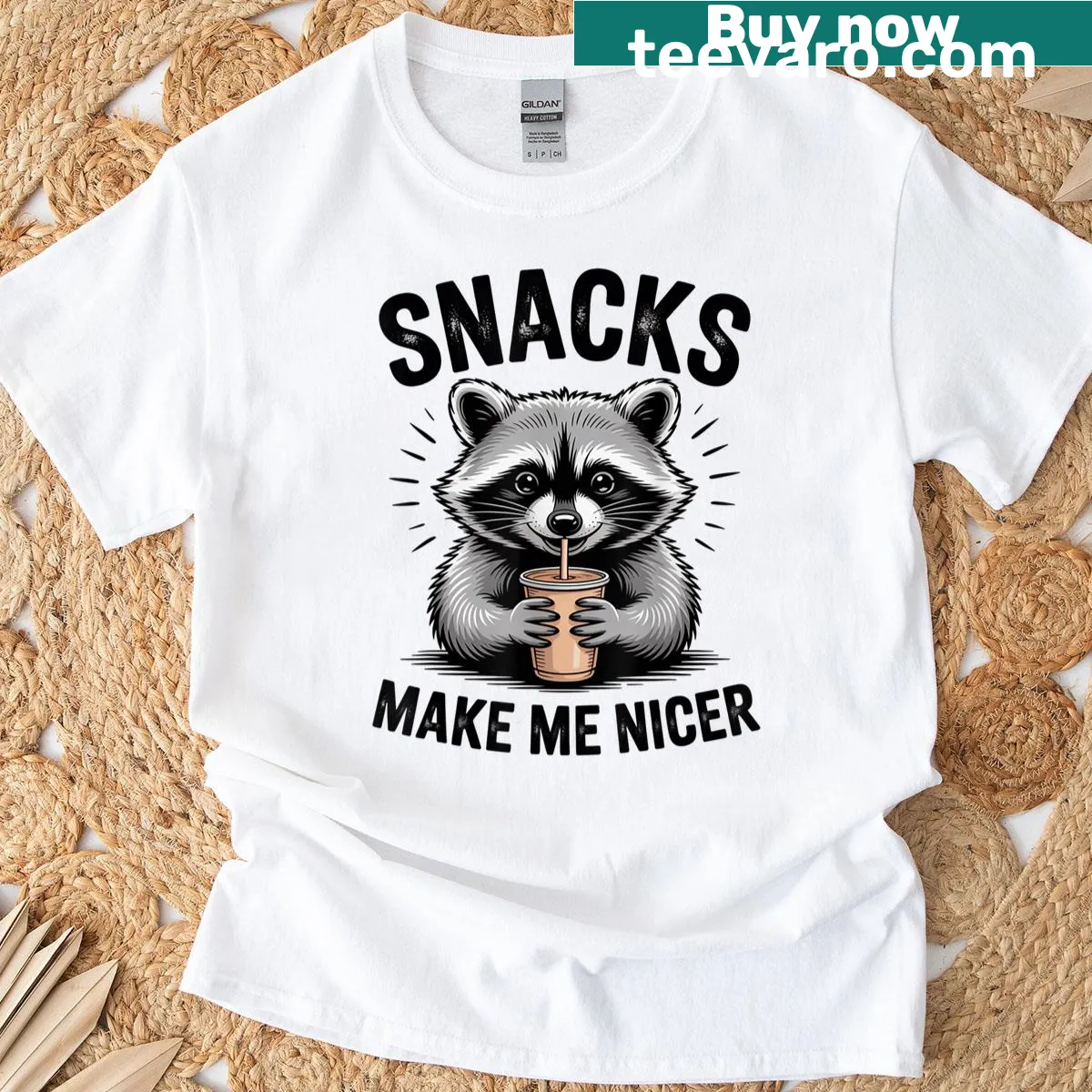 Sarcastic tee with raccoon illustration and funny quote — on a men's t-shirt