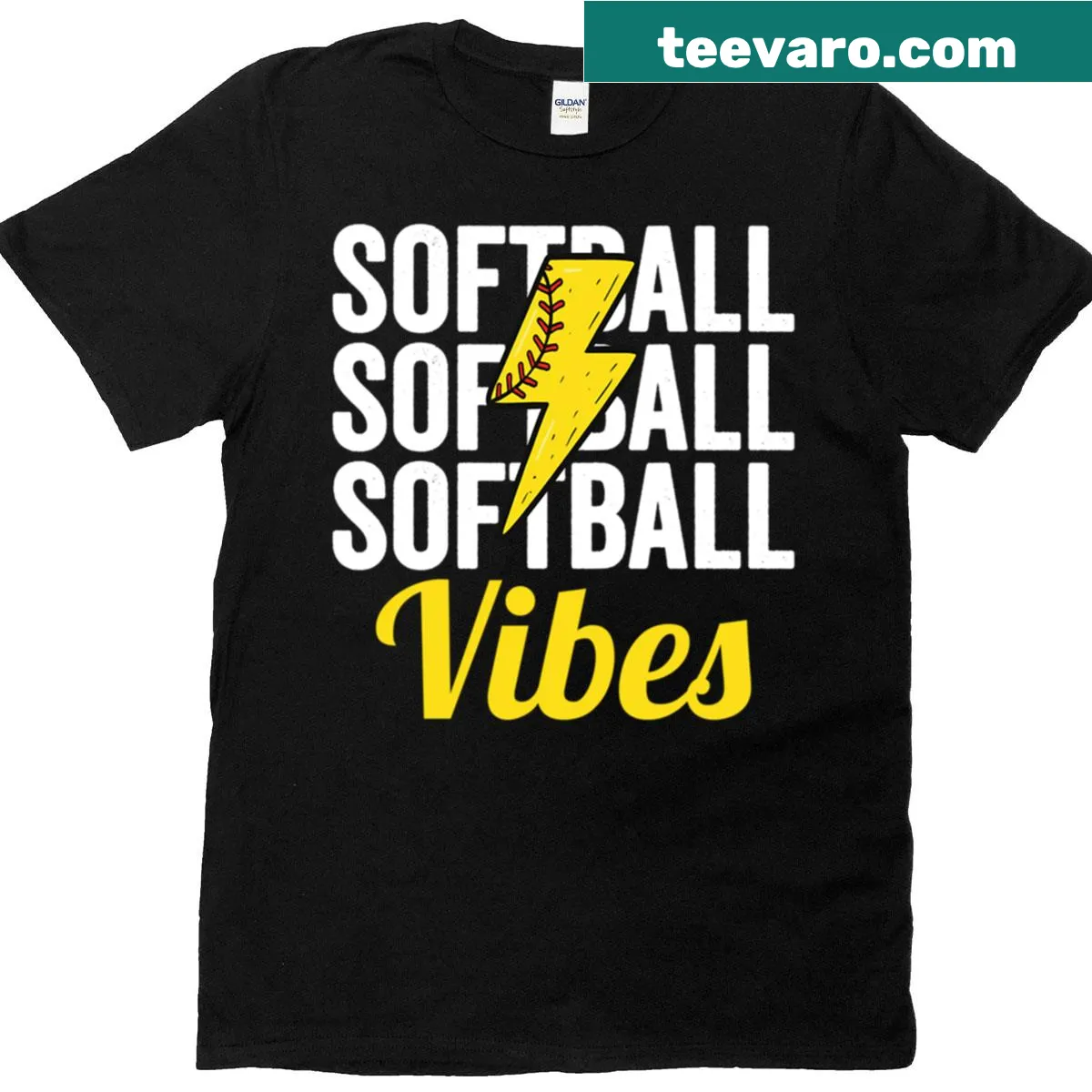 Softball Vibes graphic t-shirt with bold typography — on a men's t-shirt