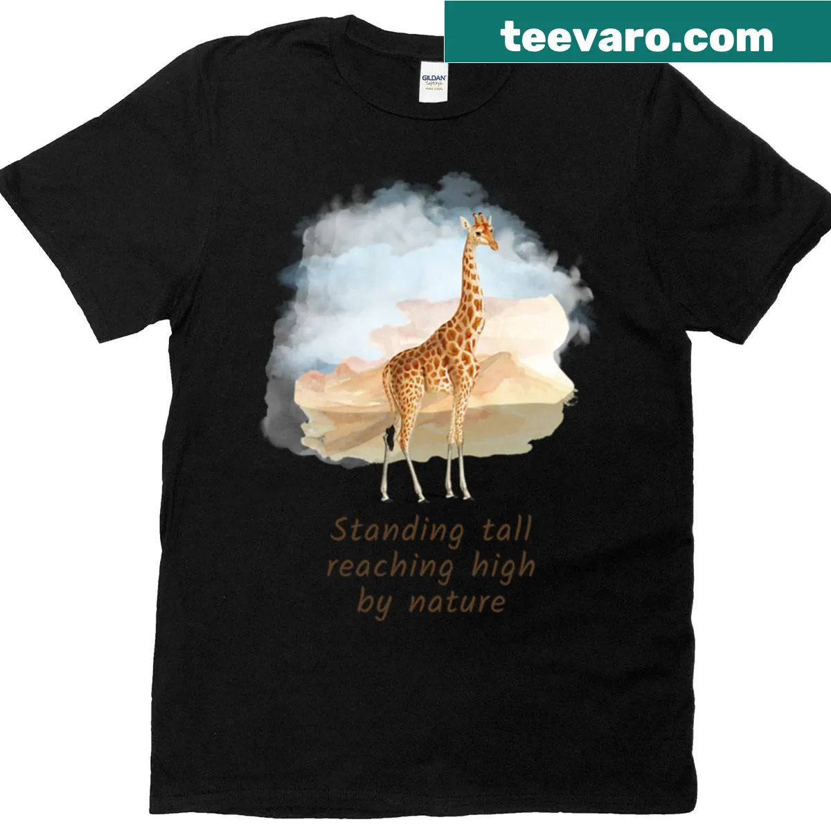 Inspirational T-shirt with giraffe illustration and motivational quote — on a men's t-shirt