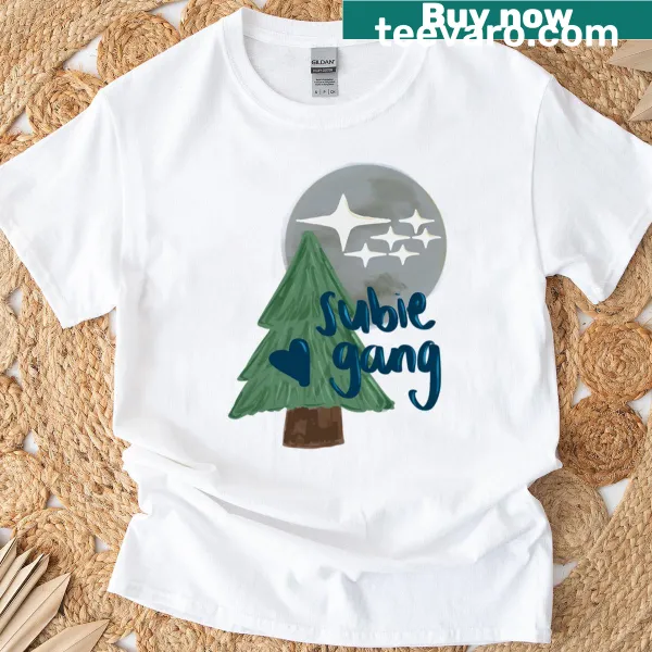 Illustrative Subie Gang t-shirt featuring outdoor themes