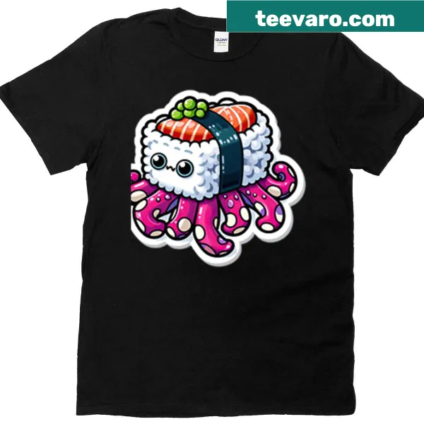 Cute T-shirt with kawaii sushi creatures in playful designs