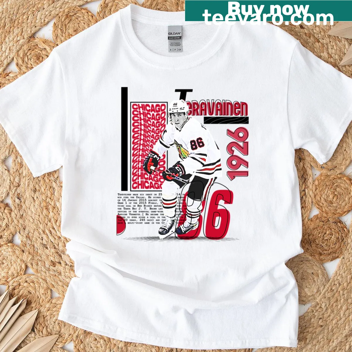 Vintage distressed t-shirt featuring hockey player T. Teravainen — on a men's t-shirt